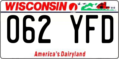WI license plate 062YFD