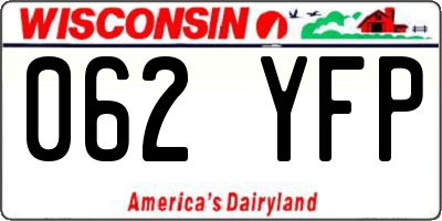 WI license plate 062YFP