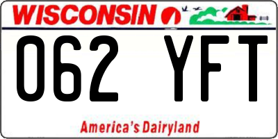 WI license plate 062YFT