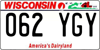 WI license plate 062YGY