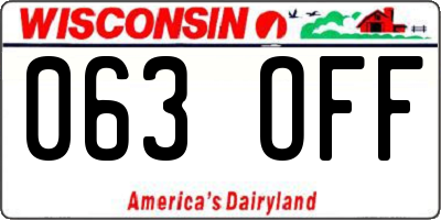 WI license plate 063OFF