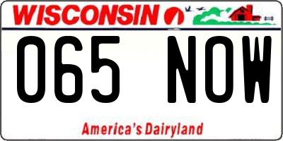 WI license plate 065NOW