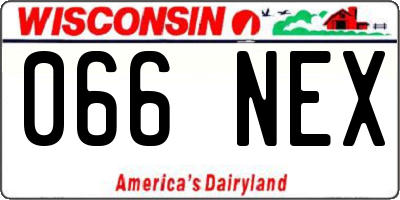 WI license plate 066NEX