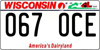WI license plate 067OCE