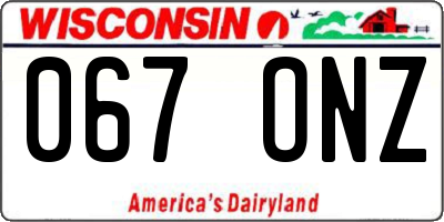 WI license plate 067ONZ