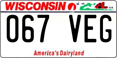 WI license plate 067VEG