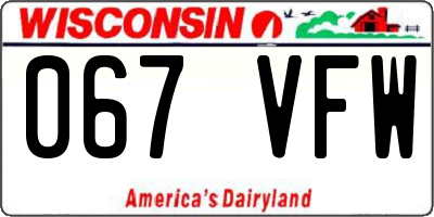 WI license plate 067VFW
