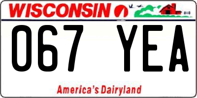 WI license plate 067YEA