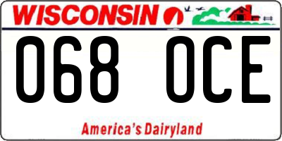 WI license plate 068OCE