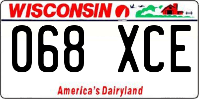 WI license plate 068XCE