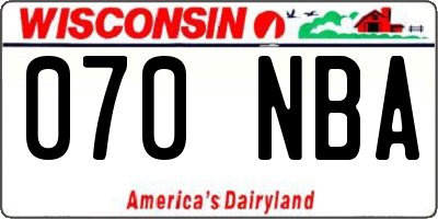 WI license plate 070NBA