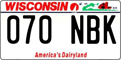 WI license plate 070NBK