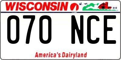 WI license plate 070NCE