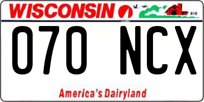 WI license plate 070NCX