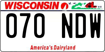 WI license plate 070NDW