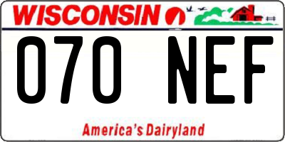 WI license plate 070NEF