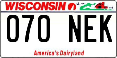 WI license plate 070NEK