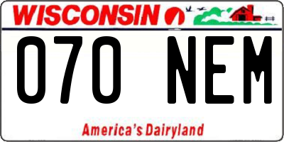 WI license plate 070NEM