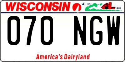 WI license plate 070NGW