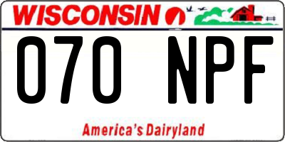 WI license plate 070NPF