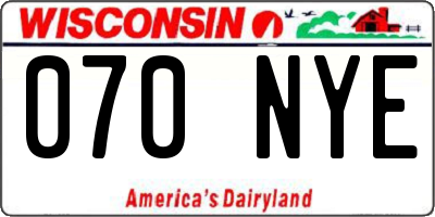 WI license plate 070NYE