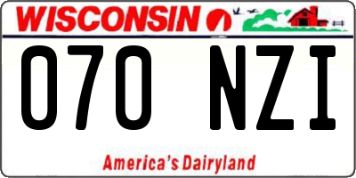 WI license plate 070NZI