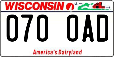 WI license plate 070OAD