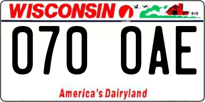 WI license plate 070OAE