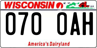 WI license plate 070OAH