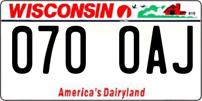 WI license plate 070OAJ