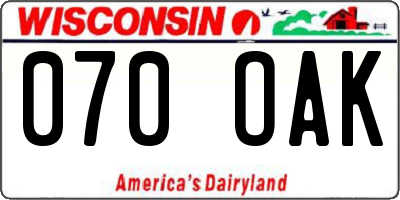 WI license plate 070OAK