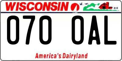 WI license plate 070OAL