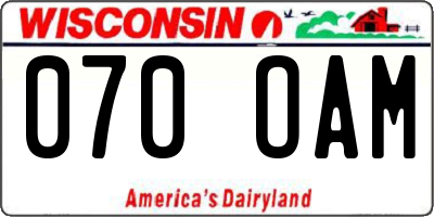 WI license plate 070OAM