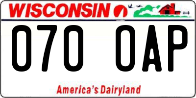 WI license plate 070OAP
