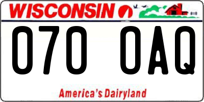 WI license plate 070OAQ