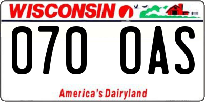 WI license plate 070OAS