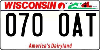 WI license plate 070OAT