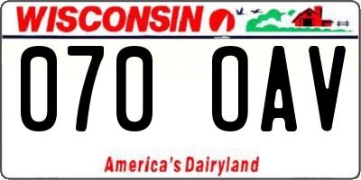 WI license plate 070OAV