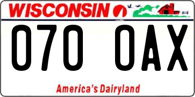 WI license plate 070OAX