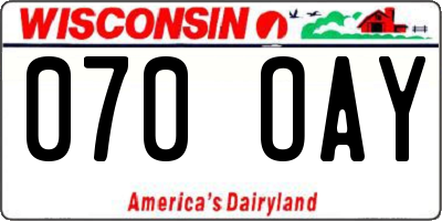 WI license plate 070OAY