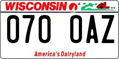 WI license plate 070OAZ