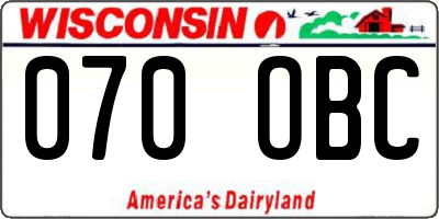 WI license plate 070OBC