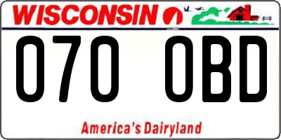 WI license plate 070OBD