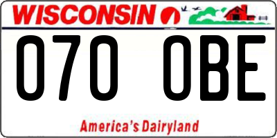 WI license plate 070OBE