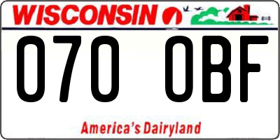 WI license plate 070OBF