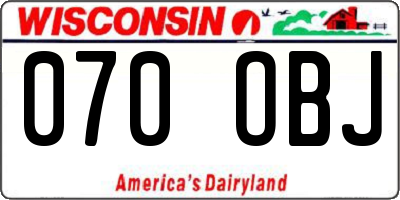 WI license plate 070OBJ