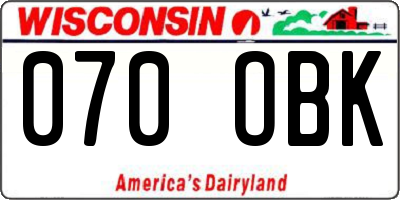 WI license plate 070OBK