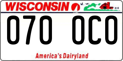 WI license plate 070OCO