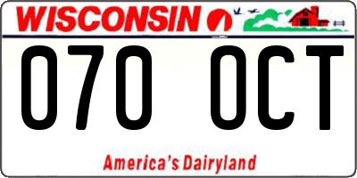 WI license plate 070OCT