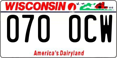 WI license plate 070OCW